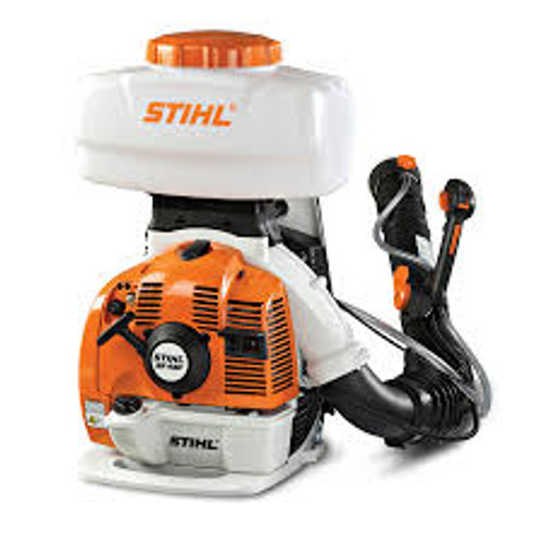 Stihl SR 450 backpack sprayer applying pesticide on crops