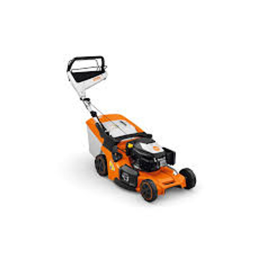 Stihl RM 453 V self-propelled lawn mower cutting grass Stihl RM 453 V self-propelled lawn mower cutting grass
