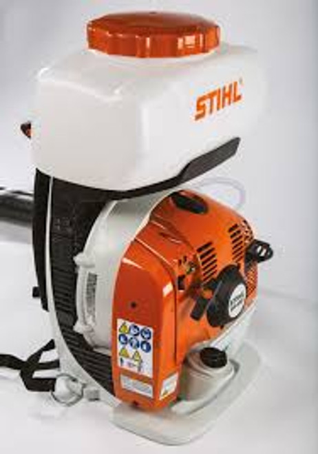 Stihl SR 430 backpack sprayer used in orchard for crop treatment Stihl SR 430 backpack sprayer used in orchard for crop treatment