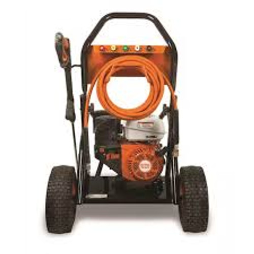 Close-up of Stihl RB 600 with steel-braided hose and Kohler engine