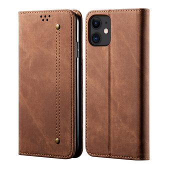 Cubix Denim Flip Cover for Apple iPhone 12 mini (5.4 Inch) Case Premium Luxury Slim Wallet Folio Case Magnetic Closure Flip Cover with Stand and Credit Card Slot (Brown)