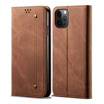 Cubix Denim Flip Cover for Apple iPhone 13 Pro Case Premium Luxury Slim Wallet Folio Case Magnetic Closure Flip Cover with Stand and Credit Card Slot (Brown)