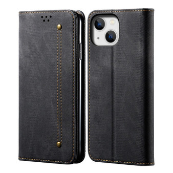 Cubix Denim Flip Cover for Apple iPhone 14 Case Premium Luxury Slim Wallet Folio Case Magnetic Closure Flip Cover with Stand and Credit Card Slot (Black)