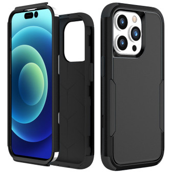 Cubix Capsule Back Cover For Apple iPhone 14 Pro Shockproof Dust Drop Proof 3-Layer Full Body Protection Rugged Heavy Duty Durable Cover Case (Black)