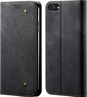 Cubix Denim Flip Cover for Apple iPhone 8 / iPhone 7 / iPhone SE 2020/2022 Case Premium Luxury Slim Wallet Folio Case Magnetic Closure Flip Cover with Stand and Credit Card Slot (Black)