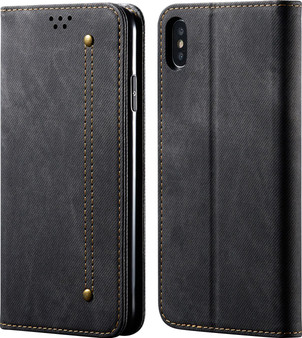 Cubix Denim Flip Cover for Apple iPhone XS MAX Case Premium Luxury Slim Wallet Folio Case Magnetic Closure Flip Cover with Stand and Credit Card Slot (Black)