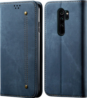 Cubix Denim Flip Cover for Redmi Note 8 Pro Case Premium Luxury Slim Wallet Folio Case Magnetic Closure Flip Cover with Stand and Credit Card Slot (Blue)