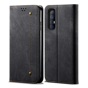 Cubix Denim Flip Cover for Oppo Reno 3 Pro Case Premium Luxury Slim Wallet Folio Case Magnetic Closure Flip Cover with Stand and Credit Card Slot (Black)