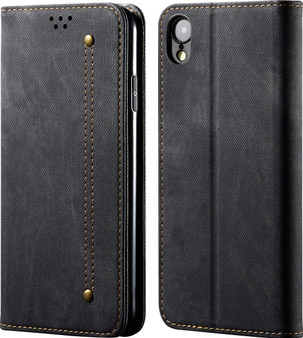 Cubix Denim Flip Cover for Apple iPhone XR Case Premium Luxury Slim Wallet Folio Case Magnetic Closure Flip Cover with Stand and Credit Card Slot (Black)