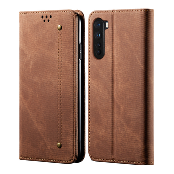 Cubix Denim Flip Cover for OnePlus Nord Case Premium Luxury Slim Wallet Folio Case Magnetic Closure Flip Cover with Stand and Credit Card Slot (Brown)