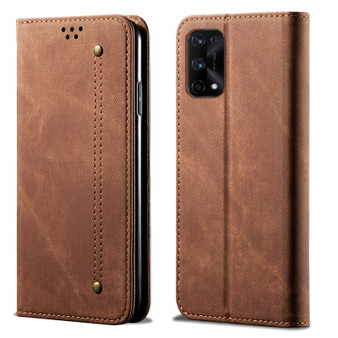 Cubix Denim Flip Cover for Realme X7 Pro Case Premium Luxury Slim Wallet Folio Case Magnetic Closure Flip Cover with Stand and Credit Card Slot (Brown)