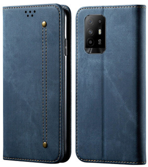 Cubix Denim Flip Cover for Oppo F19 Pro Plus / Pro+ Case Premium Luxury Slim Wallet Folio Case Magnetic Closure Flip Cover with Stand and Credit Card Slot (Blue)