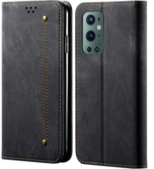 Cubix Denim Flip Cover for OnePlus 9 Pro Case Premium Luxury Slim Wallet Folio Case Magnetic Closure Flip Cover with Stand and Credit Card Slot (Black)