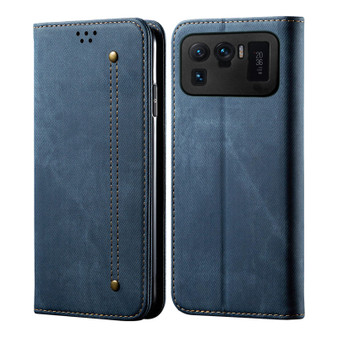Cubix Denim Flip Cover for Mi 11 Ultra Case Premium Luxury Slim Wallet Folio Case Magnetic Closure Flip Cover with Stand and Credit Card Slot (Blue)