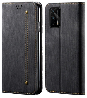 Cubix Denim Flip Cover for Realme GT 5G Case Premium Luxury Slim Wallet Folio Case Magnetic Closure Flip Cover with Stand and Credit Card Slot (Black)