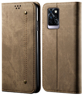 Cubix Denim Flip Cover for Infinix Note 10 Pro Case Premium Luxury Slim Wallet Folio Case Magnetic Closure Flip Cover with Stand and Credit Card Slot (Khaki)
