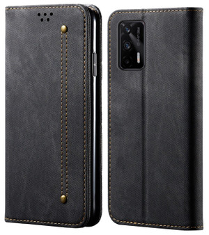 Cubix Denim Flip Cover for Realme X7 Max 5G Case Premium Luxury Slim Wallet Folio Case Magnetic Closure Flip Cover with Stand and Credit Card Slot (Black)