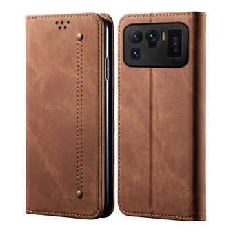 Cubix Denim Flip Cover for Mi 11 Ultra Case Premium Luxury Slim Wallet Folio Case Magnetic Closure Flip Cover with Stand and Credit Card Slot (Brown)