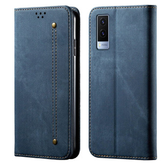 Cubix Denim Flip Cover for Vivo V21e 5G Case Premium Luxury Slim Wallet Folio Case Magnetic Closure Flip Cover with Stand and Credit Card Slot (Blue)