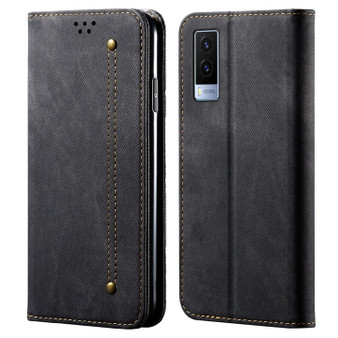 Cubix Denim Flip Cover for Vivo V21e 5G Case Premium Luxury Slim Wallet Folio Case Magnetic Closure Flip Cover with Stand and Credit Card Slot (Black)