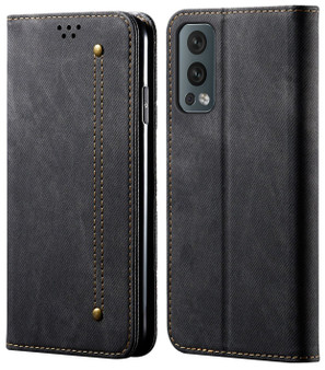 Cubix Denim Flip Cover for OnePlus Nord 2 5G Case Premium Luxury Slim Wallet Folio Case Magnetic Closure Flip Cover with Stand and Credit Card Slot (Black)