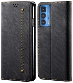 Cubix Denim Flip Cover for Motorola Edge 20 Pro Case Premium Luxury Slim Wallet Folio Case Magnetic Closure Flip Cover with Stand and Credit Card Slot (Black)