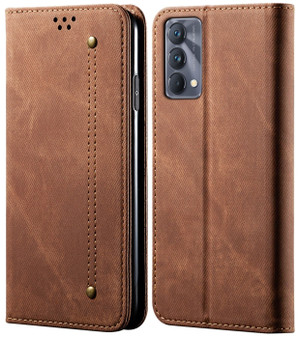 Cubix Denim Flip Cover for Realme GT Master Edition Case Premium Luxury Slim Wallet Folio Case Magnetic Closure Flip Cover with Stand and Credit Card Slot (Brown)