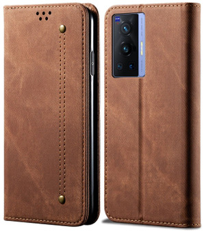 Cubix Denim Flip Cover for vivo X70 Pro Case Premium Luxury Slim Wallet Folio Case Magnetic Closure Flip Cover with Stand and Credit Card Slot (Brown)