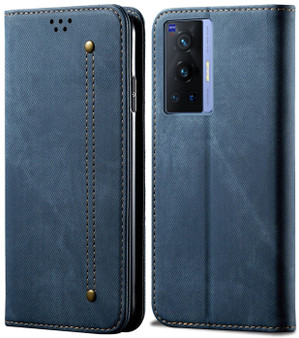 Cubix Denim Flip Cover for vivo X70 Pro Case Premium Luxury Slim Wallet Folio Case Magnetic Closure Flip Cover with Stand and Credit Card Slot (Blue)