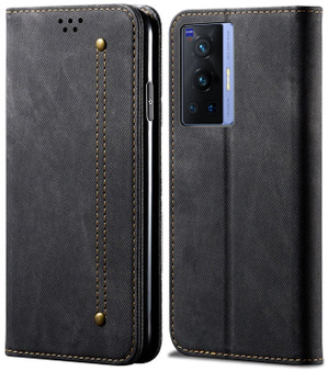 Cubix Denim Flip Cover for vivo X70 Pro Case Premium Luxury Slim Wallet Folio Case Magnetic Closure Flip Cover with Stand and Credit Card Slot (Black)