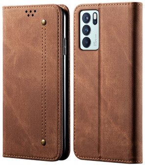 Cubix Denim Flip Cover for Oppo Reno6 Pro 5G /Reno 6 Pro 5G Case Premium Luxury Slim Wallet Folio Case Magnetic Closure Flip Cover with Stand and Credit Card Slot (Brown)