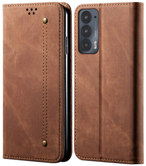 Cubix Denim Flip Cover for Motorola Edge 20 Case Premium Luxury Slim Wallet Folio Case Magnetic Closure Flip Cover with Stand and Credit Card Slot (Brown)