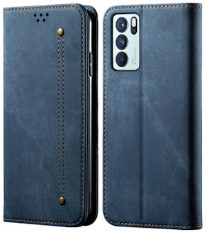Cubix Denim Flip Cover for Oppo Reno6 Pro 5G /Reno 6 Pro 5G Case Premium Luxury Slim Wallet Folio Case Magnetic Closure Flip Cover with Stand and Credit Card Slot (Blue)