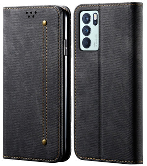 Cubix Denim Flip Cover for Oppo Reno6 Pro 5G /Reno 6 Pro 5G Case Premium Luxury Slim Wallet Folio Case Magnetic Closure Flip Cover with Stand and Credit Card Slot (Black)