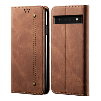 Cubix Denim Flip Cover for Google Pixel 6 Pro Case Premium Luxury Slim Wallet Folio Case Magnetic Closure Flip Cover with Stand and Credit Card Slot (Brown)