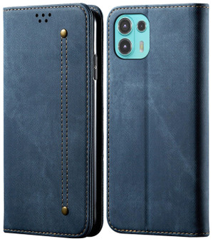 Cubix Denim Flip Cover for Motorola edge 20 fusion Case Premium Luxury Slim Wallet Folio Case Magnetic Closure Flip Cover with Stand and Credit Card Slot (Blue)