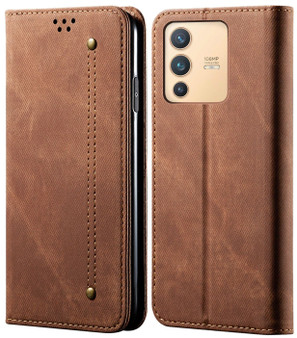 Cubix Denim Flip Cover for Vivo V23 Pro 5G Case Premium Luxury Slim Wallet Folio Case Magnetic Closure Flip Cover with Stand and Credit Card Slot (Brown)