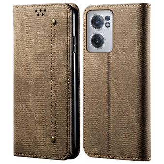 Cubix Denim Flip Cover for OnePlus Nord CE 2 5G Case Premium Luxury Slim Wallet Folio Case Magnetic Closure Flip Cover with Stand and Credit Card Slot (Khaki)