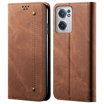 Cubix Denim Flip Cover for OnePlus Nord CE 2 5G Case Premium Luxury Slim Wallet Folio Case Magnetic Closure Flip Cover with Stand and Credit Card Slot (Brown)
