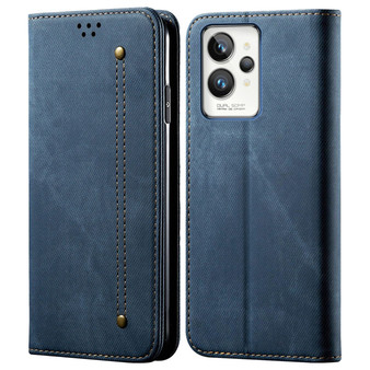 Cubix Denim Flip Cover for realme GT 2 Pro Case Premium Luxury Slim Wallet Folio Case Magnetic Closure Flip Cover with Stand and Credit Card Slot (Blue)