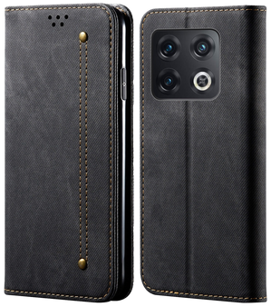 Cubix Denim Flip Cover for OnePlus 10 Pro 5G Case Premium Luxury Slim Wallet Folio Case Magnetic Closure Flip Cover with Stand and Credit Card Slot (Black)