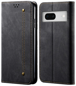Cubix Denim Flip Cover for Google Pixel 7 Case Premium Luxury Slim Wallet Folio Case Magnetic Closure Flip Cover with Stand and Credit Card Slot (Black)
