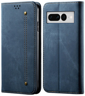 Cubix Denim Flip Cover for Google Pixel 7 Pro Case Premium Luxury Slim Wallet Folio Case Magnetic Closure Flip Cover with Stand and Credit Card Slot (Blue)