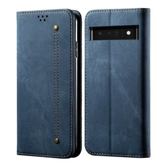 Cubix Denim Flip Cover for Google Pixel 6a Case Premium Luxury Slim Wallet Folio Case Magnetic Closure Flip Cover with Stand and Credit Card Slot (Blue)