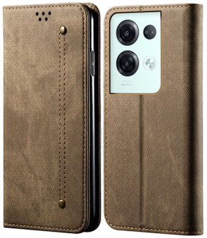 Cubix Denim Flip Cover for Oppo Reno 8 Pro Case Premium Luxury Slim Wallet Folio Case Magnetic Closure Flip Cover with Stand and Credit Card Slot (Khaki)
