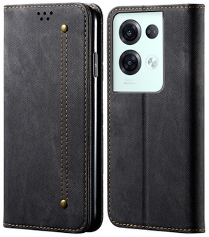 Cubix Denim Flip Cover for Oppo Reno 8 Pro Case Premium Luxury Slim Wallet Folio Case Magnetic Closure Flip Cover with Stand and Credit Card Slot (Black)