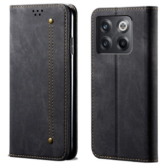 Cubix Denim Flip Cover for OnePlus 10T Case Premium Luxury Slim Wallet Folio Case Magnetic Closure Flip Cover with Stand and Credit Card Slot (Black)