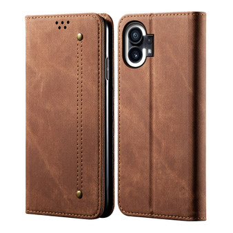 Cubix Denim Flip Cover for Nothing Phone (1) Case Premium Luxury Slim Wallet Folio Case Magnetic Closure Flip Cover with Stand and Credit Card Slot (Brown)