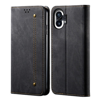Cubix Denim Flip Cover for Nothing Phone (1) Case Premium Luxury Slim Wallet Folio Case Magnetic Closure Flip Cover with Stand and Credit Card Slot (Black)