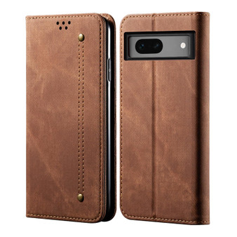Cubix Denim Flip Cover for Google Pixel 7a Case Premium Luxury Slim Wallet Folio Case Magnetic Closure Flip Cover with Stand and Credit Card Slot (Brown)
